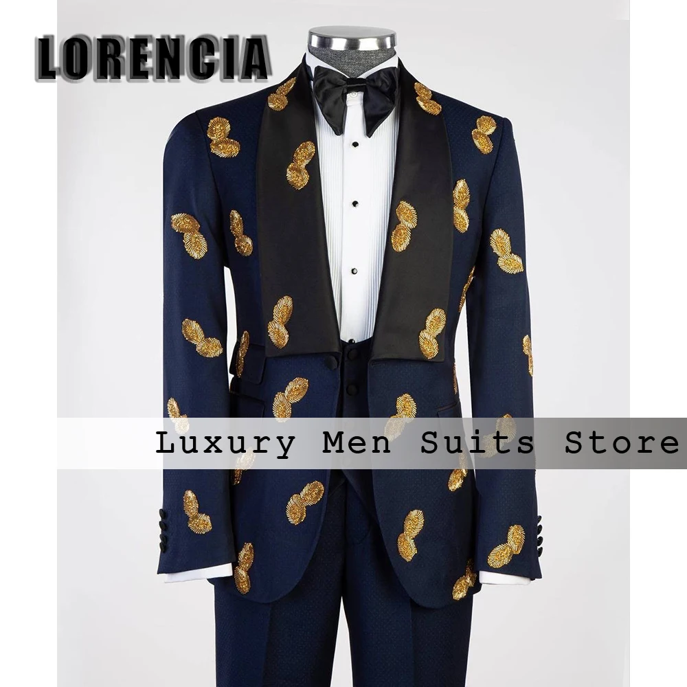 Luxury Glitter Beading Suits for Male 3 Pieces Slim Fit Wedding Party Outfits Customized Blazer Vest Pants roupas masculinas