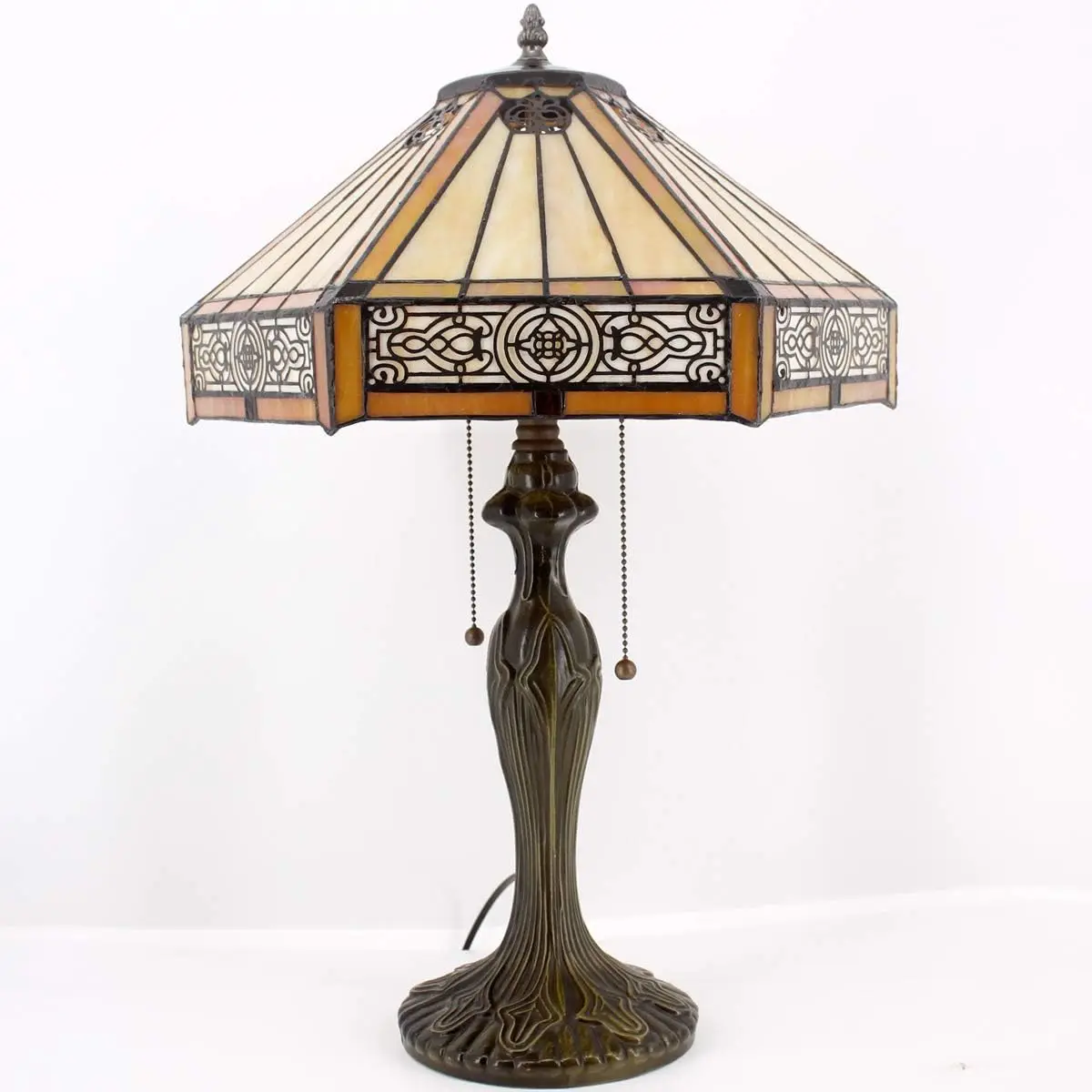 Yellow Hexagon Stained Glass Table Lamp, 16x16x24 Inches, Metal Base for Bedroom Living Room Office Decor view 4