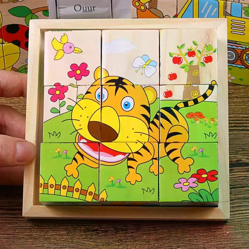 

9Pcs/Set Baby Toys Wooden Blocks Six Side Cube Jigsaw Puzzles Game Animal Fruit Traffic Cognition Puzzle Funny Educational Toys