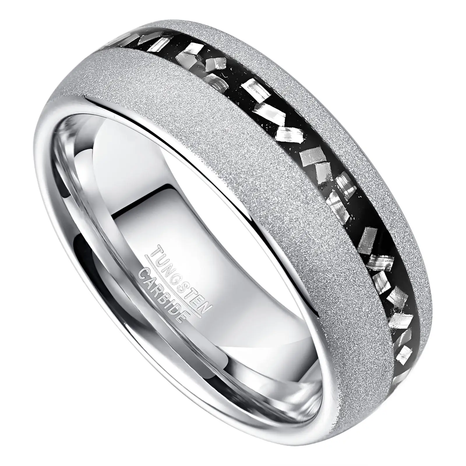 Nuncad 8mm Brushed Matte Meteorite and Sand Tungsten Carbide Ring for Men Jewelry