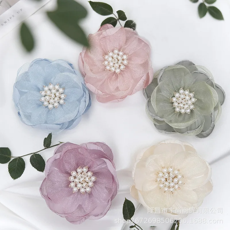 

5PCs Yarn Artificial Flowers Pearl Fake Flowers For Home Decor Wedding Decoration DIY Bride Hair Wreath Girl Dress Accessories