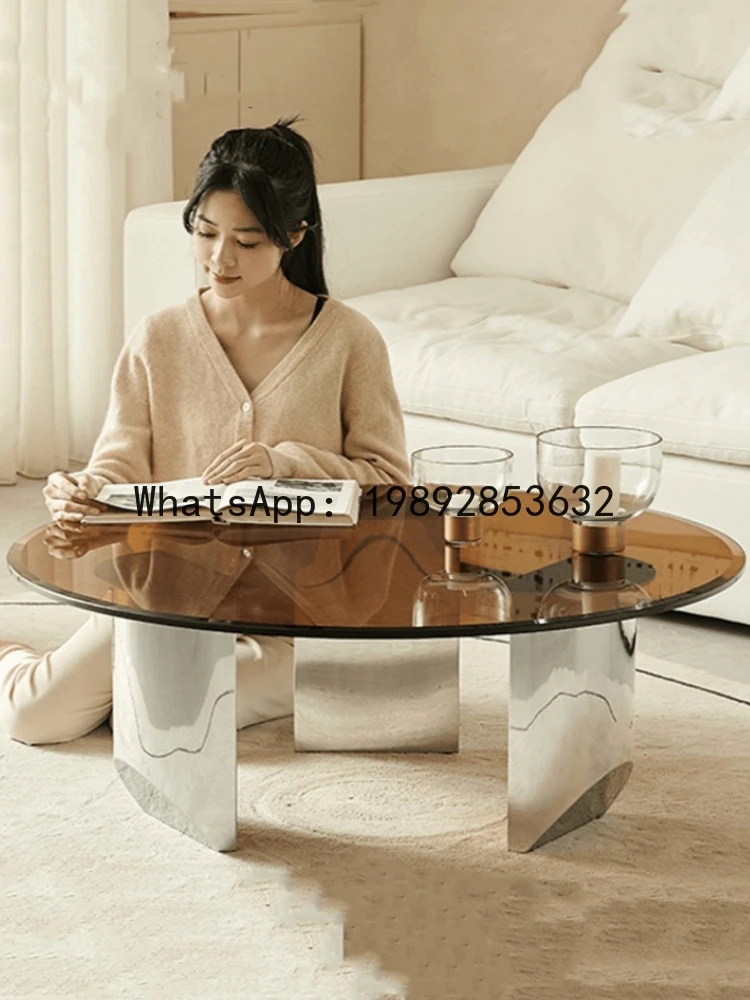 YFY Coffee Table Living Room 2025 New Model Home Italian Style Floating Coffee Table Modern Small Apartment Round Glass