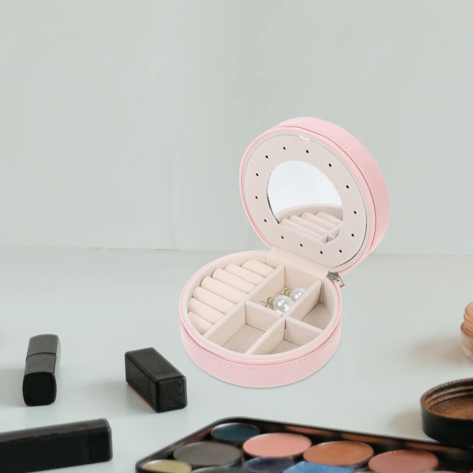 

Jewelry Storage Box Multi-Grid Container for Women Travel Jewelry Organizer Round Shape Case for Brooch Hair Clip Earring Holder