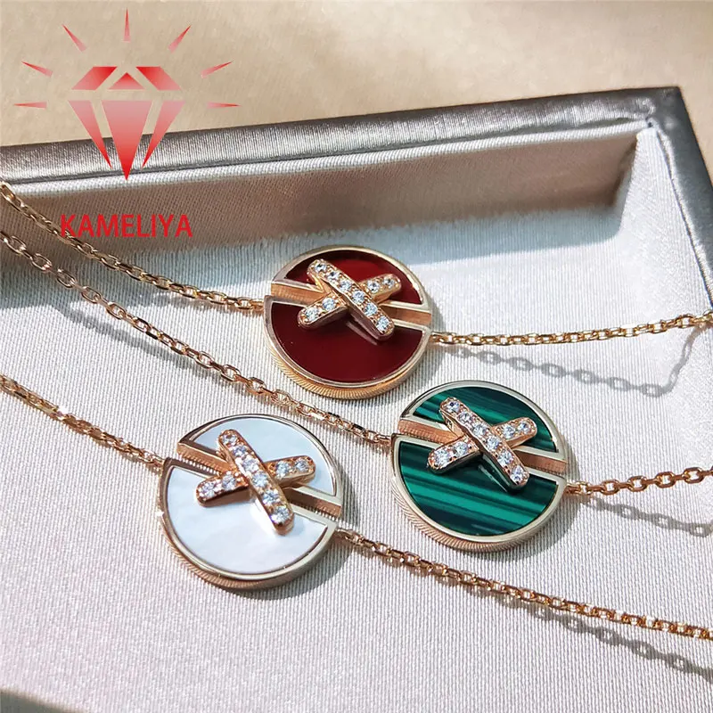 

KAMELIYA X-Shape Pendant Bracelet for Women Gold Plated S925 Sterling Silver Zircon Mother-of-pearl Bangle Party Trendy Jewelry