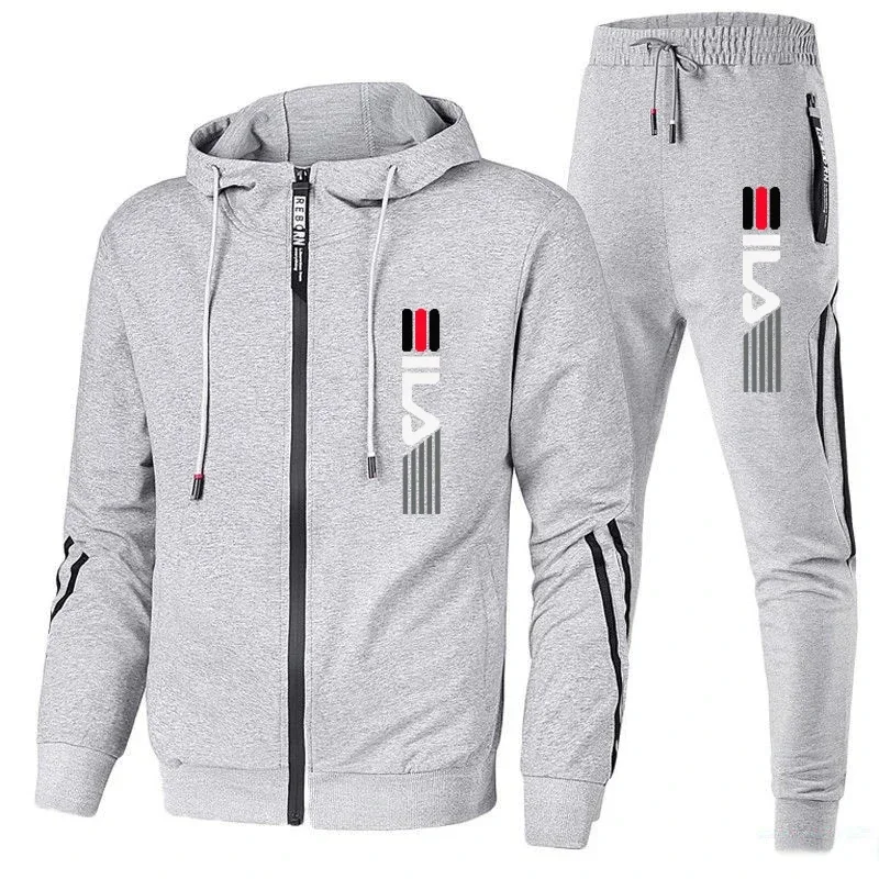 Ein zweiteiliges Herren-Set aus Kapuzen-Sweatshirt mit Reißverschlureizeit-Fitness- und Joggingbekleidung im Frühling und Herbst view 3
