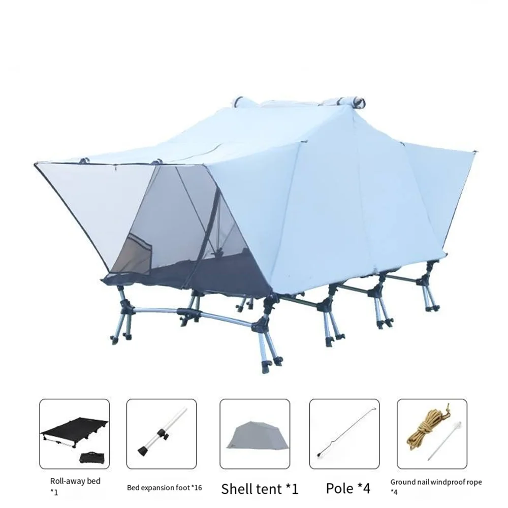 Single Oxford Fabric Camping Bed with Carbon Fiber and Aluminum Pole Outdoor Double Camping Tent