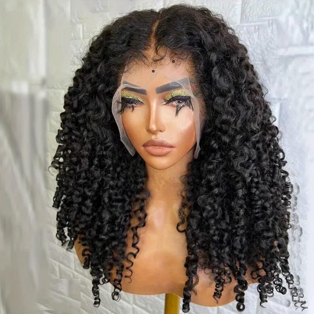 

Natural Soft 26Inch 180Density Black Kinky Curly 13*4*1 Lace Front Wigs For Women With Baby Hair Synthetic Fiber Daily Wear Wigs