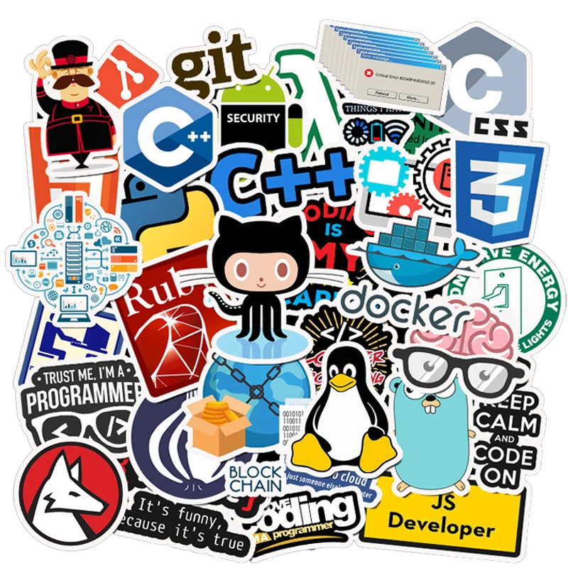 10/30/50pcs Funny Development Stickers Programming Internet Java Docker Php Html Geek Hacker Decals DIY Laptop Phone Car Sticker