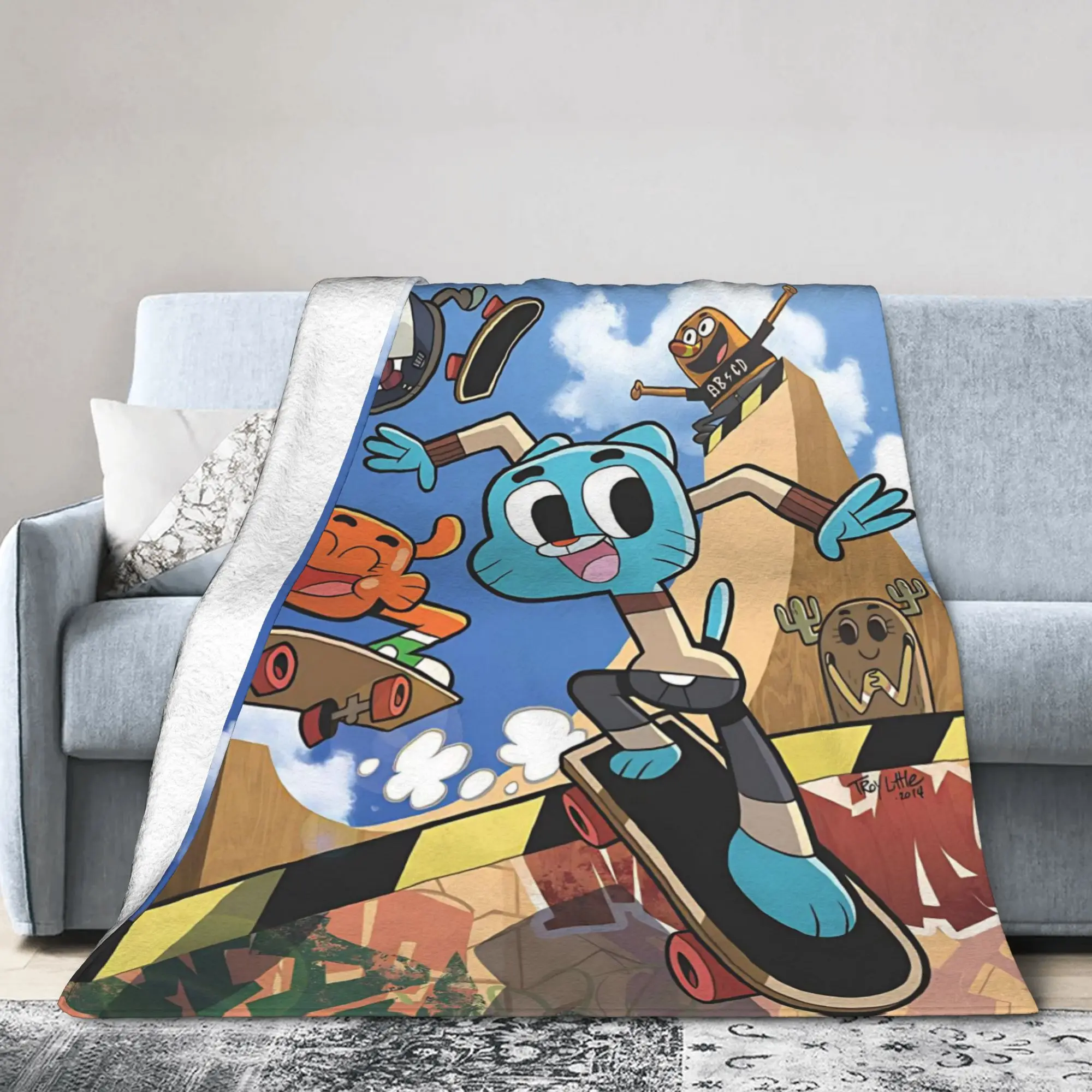 The Amazing World of Gum Ball Knitted Blankets Coral Fleece Plush Cartoon Lightweight Thin Throw Blankets for Home Couch Bed Rug