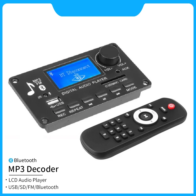 

Bluetooth 5.0 Digital Audio Player MP3 Decoder Board LCD Display Moduble USB SD BT FM Line in Remote Control