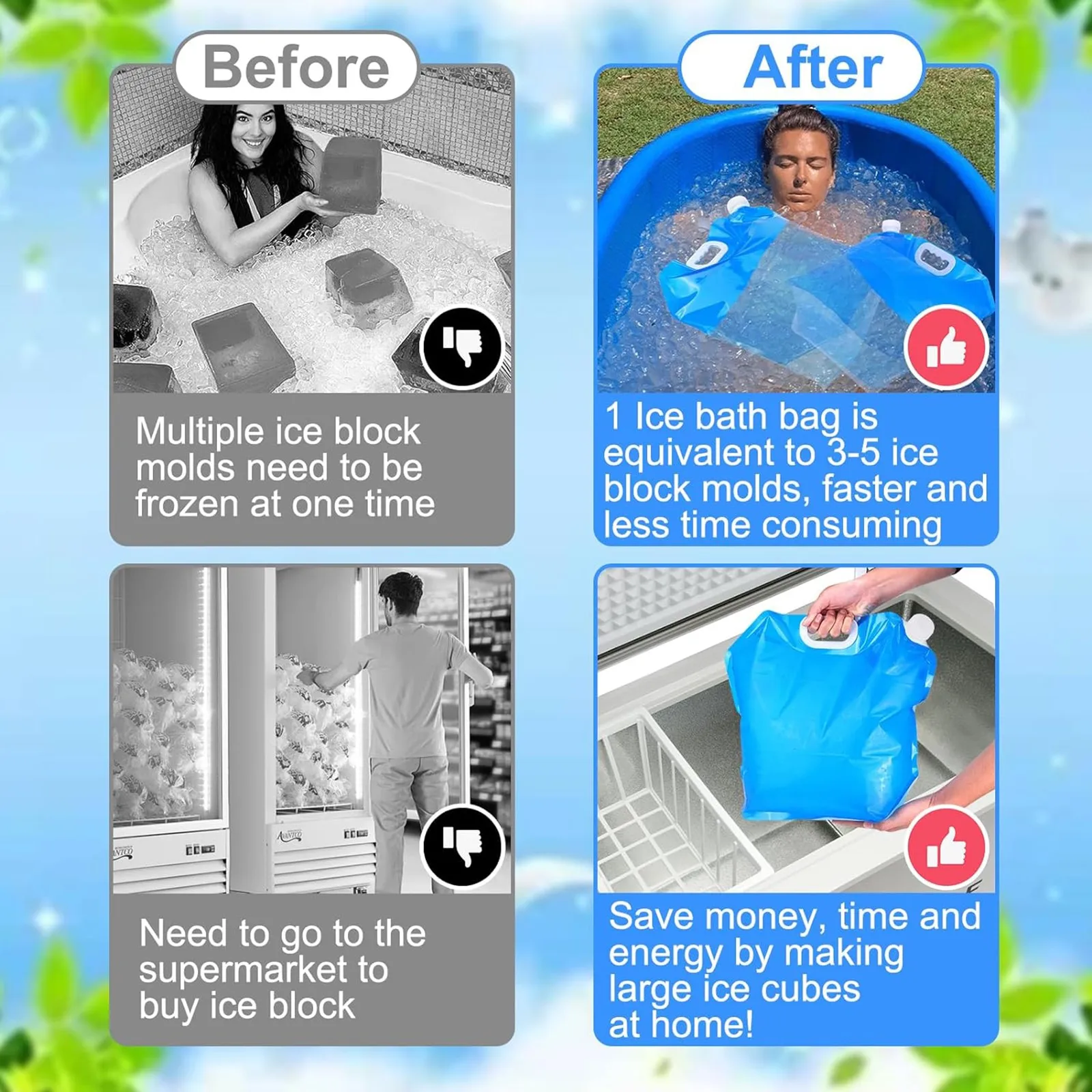 2 PCS Portable Ice Bath Bags Cold Plunges Tub Accessories Home Applicable To Cold Water Plunges Tub For Athletes (10L)