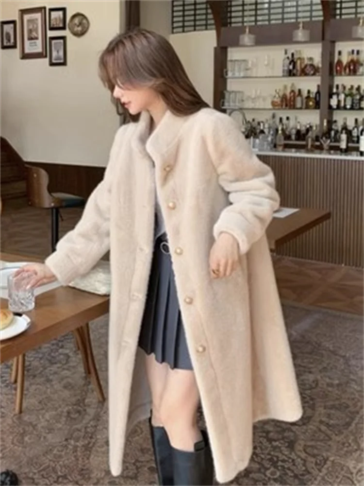 2025 Spring and Autumn New Fur Outwear Women's Long Mink Velvet Environmental Protection Mao Mao Lmitation Fur Collar Coat