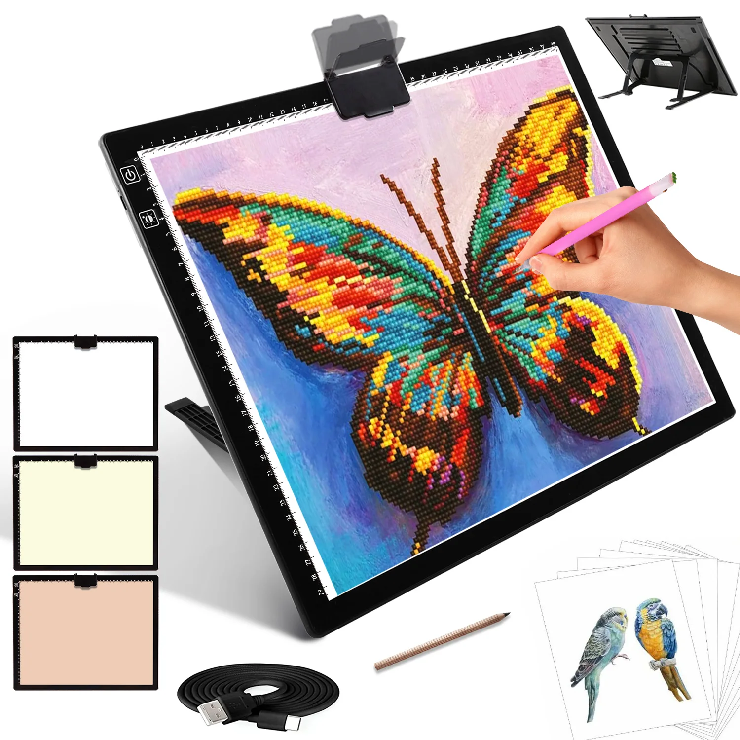 A3 diamond painting light pad, 3 color mode stepless 6 brightness light reproduction pad, wireless rechargeable Led light board