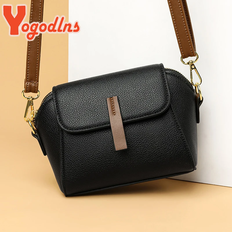 Yogodlns Luxury PU Leather Shoulder Bag For Women Solid Color Flap Crossbody Bag Fashion Brands Messenger Bag Shopping Purse