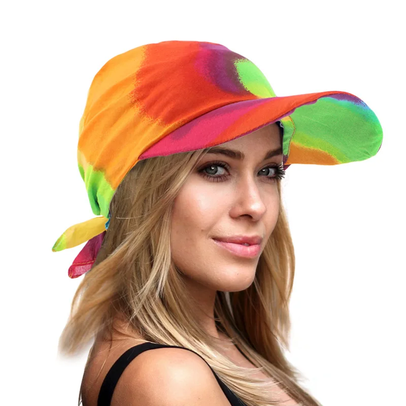 New Women Cotton Paisley Head Scarf Visor Hat With Wide Brim Sunhat Summer Beach UV Protection Sun Hats Adjustable Baseball Cap