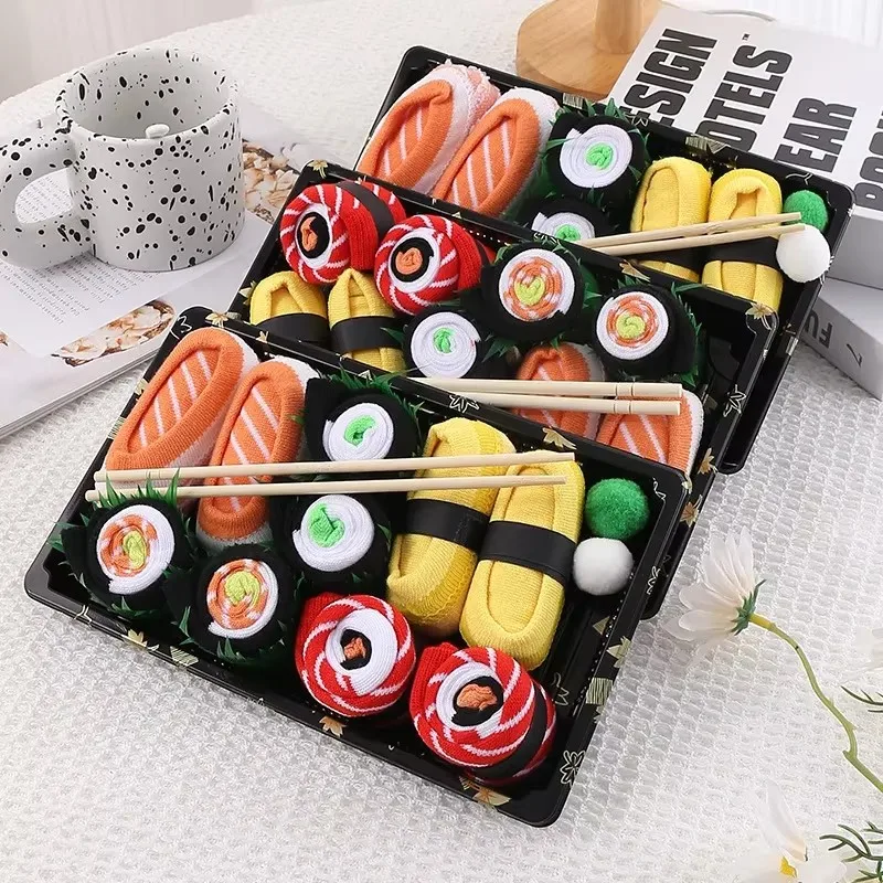 

3/4/5 Pairs of Novelty and Interesting Salmon Sushi Socks Gift Box Christmas Style Season