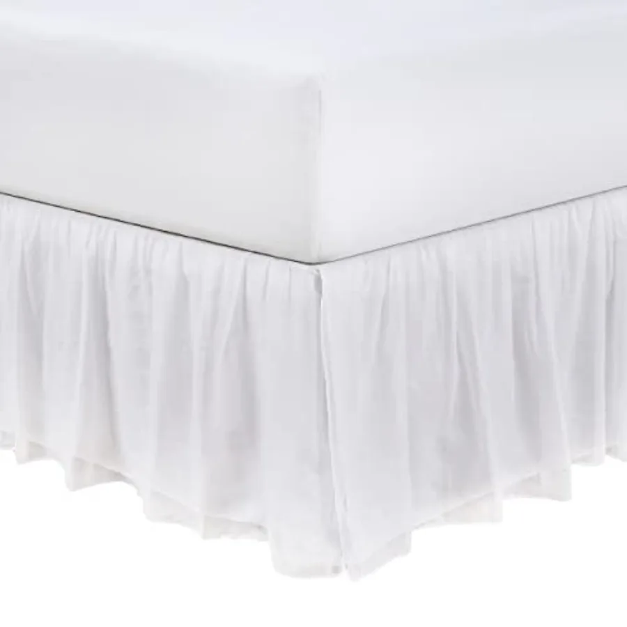 

Двухслойная оборчатая юбка для кровати из хлопка, длина 15 дюймов, белая, размер Queen