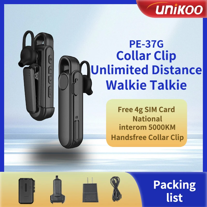 

2PCS Unikoo PE-37G Handsfree Collar Clip Walkie Talkie with Earphone Free Sim Card Global 4G Network Radio Transceiver for Cafe