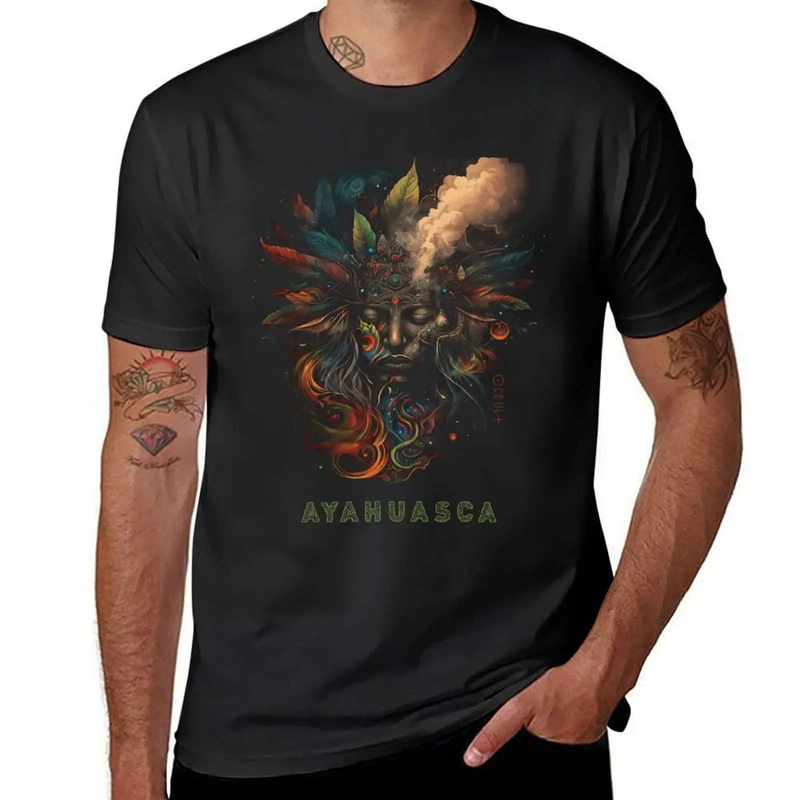 Ayahuasca from Occult Fashion - abstract shaman with tea in colorful leaves T-Shirt sweat men workout shirt