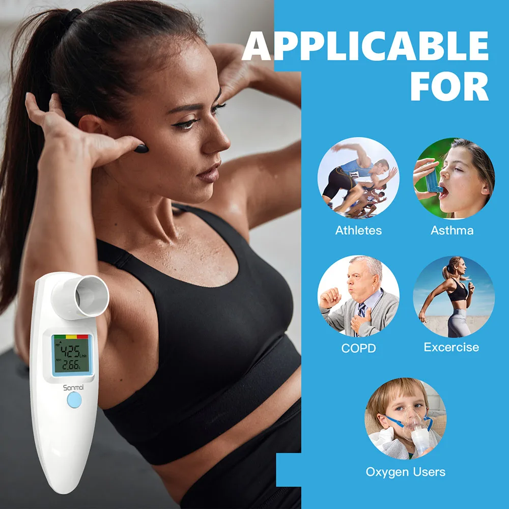 Bluetooth-Spirometer mit Spitzenflussmesser für den Heimgebrauch – Asthma-KOPD-Lungenkapazitätsmonitor für Erwachsene und Kinder mit RPM-Telehealth-Telem