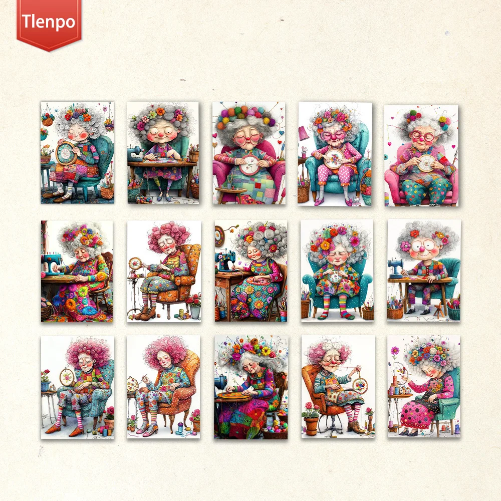 16pcs,embroidered granny postcards,New Year gifts,Christmas gifts,living room decoration, bedroom decoration, high-quality cards
