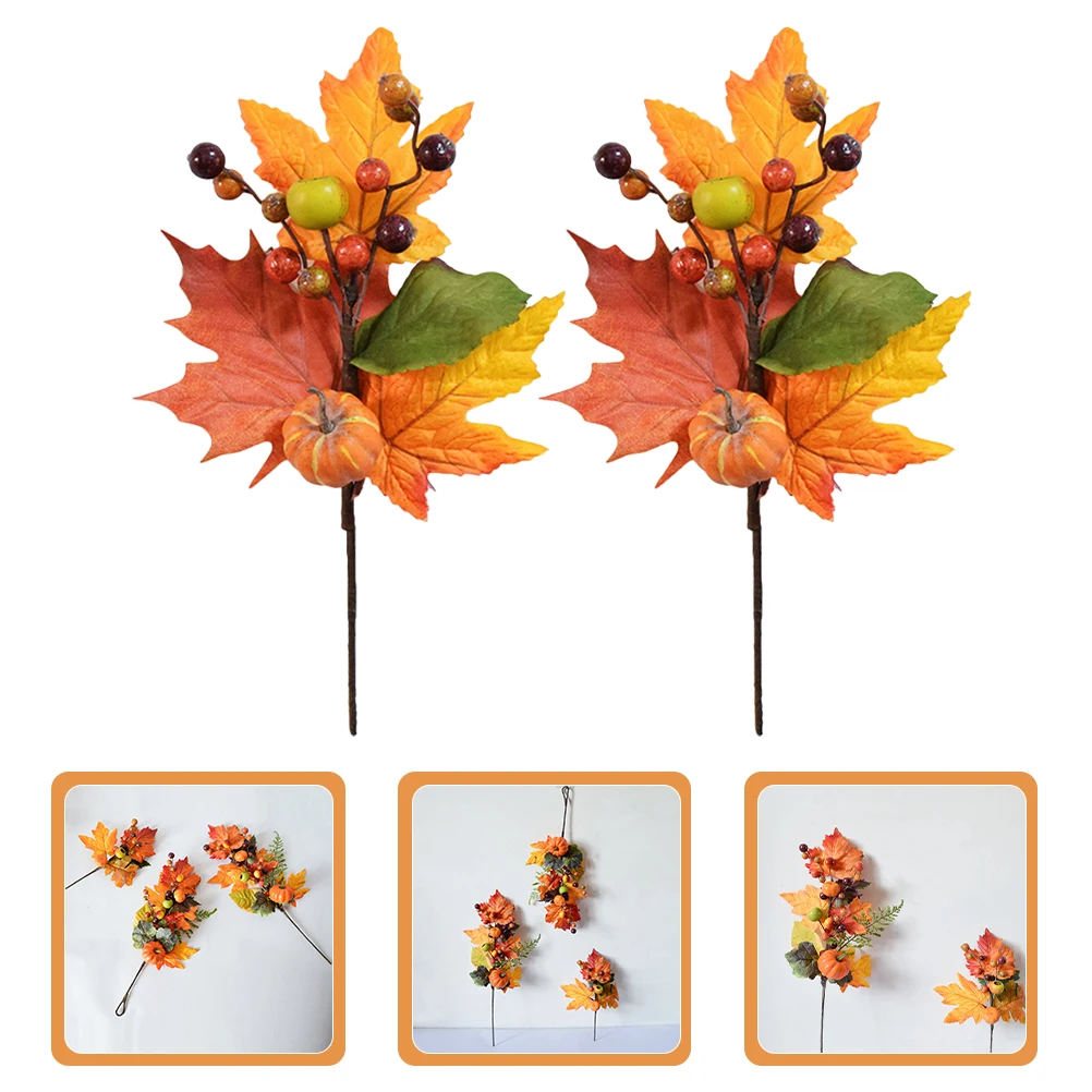 

2pcs Artificial Maple Leaves Branch Faux Fall Decor Hanging Miniature Plants Premium Quality Suitable For Indoor Outdoor