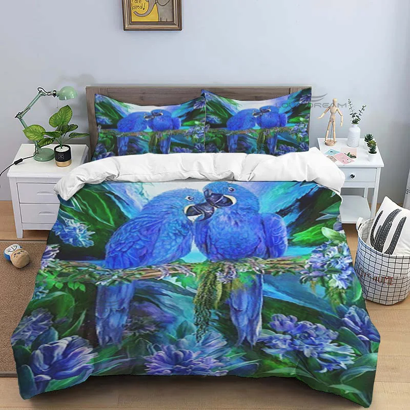 Cute Wild Parrot Pattern Comforter Bedding Set,Duvet Cover Bed Set Quilt Cover Pillowcase,King Queen Size Bedding Set