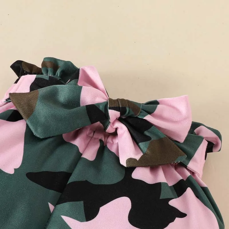 Autumn Newborn Baby Girl Clothes 3 Pcs Set Pink Long Sleeve Jumpsuit Camouflage Trousers Hairband Outfits 0-18 Months