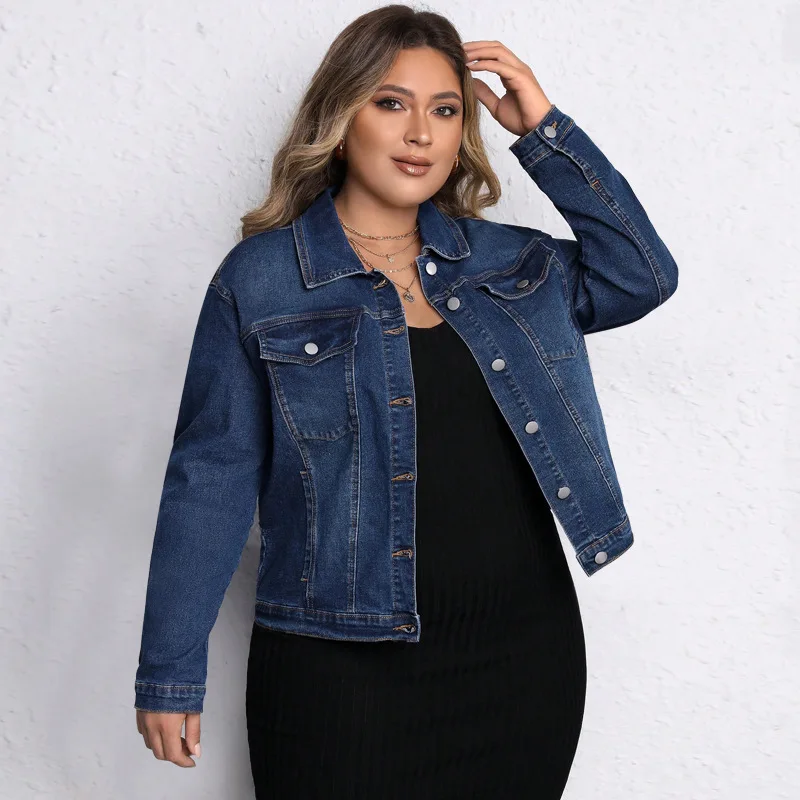 American Classic Plus-size Washed Denim Jacket Women's Spring New Arrival Blue Long Sleeve Loose Versatile Office Style Top Coat