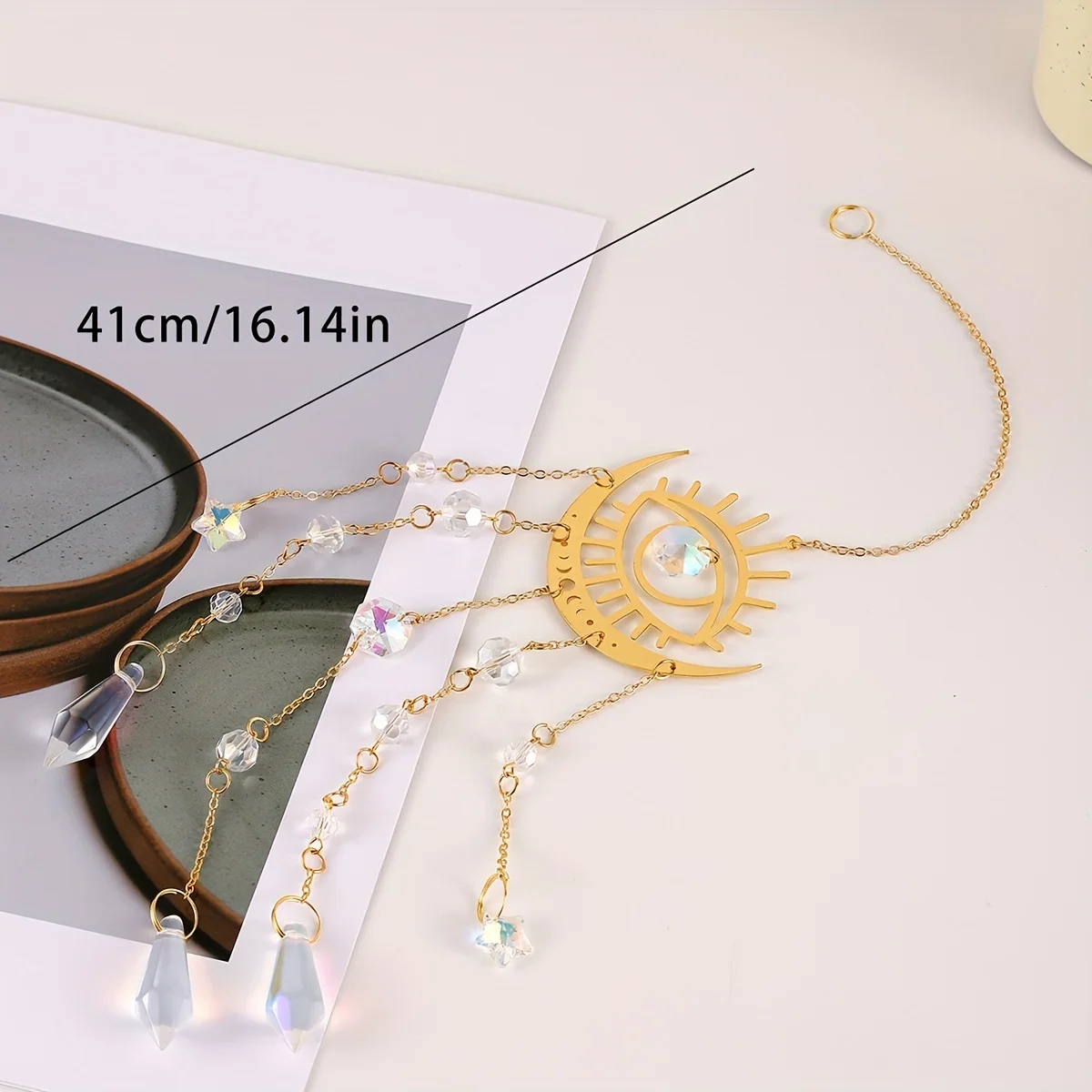1pc gold flame moon crystal pendant sunlight catcher outdoor garden ab colour hanging decoration gift hanging ornament