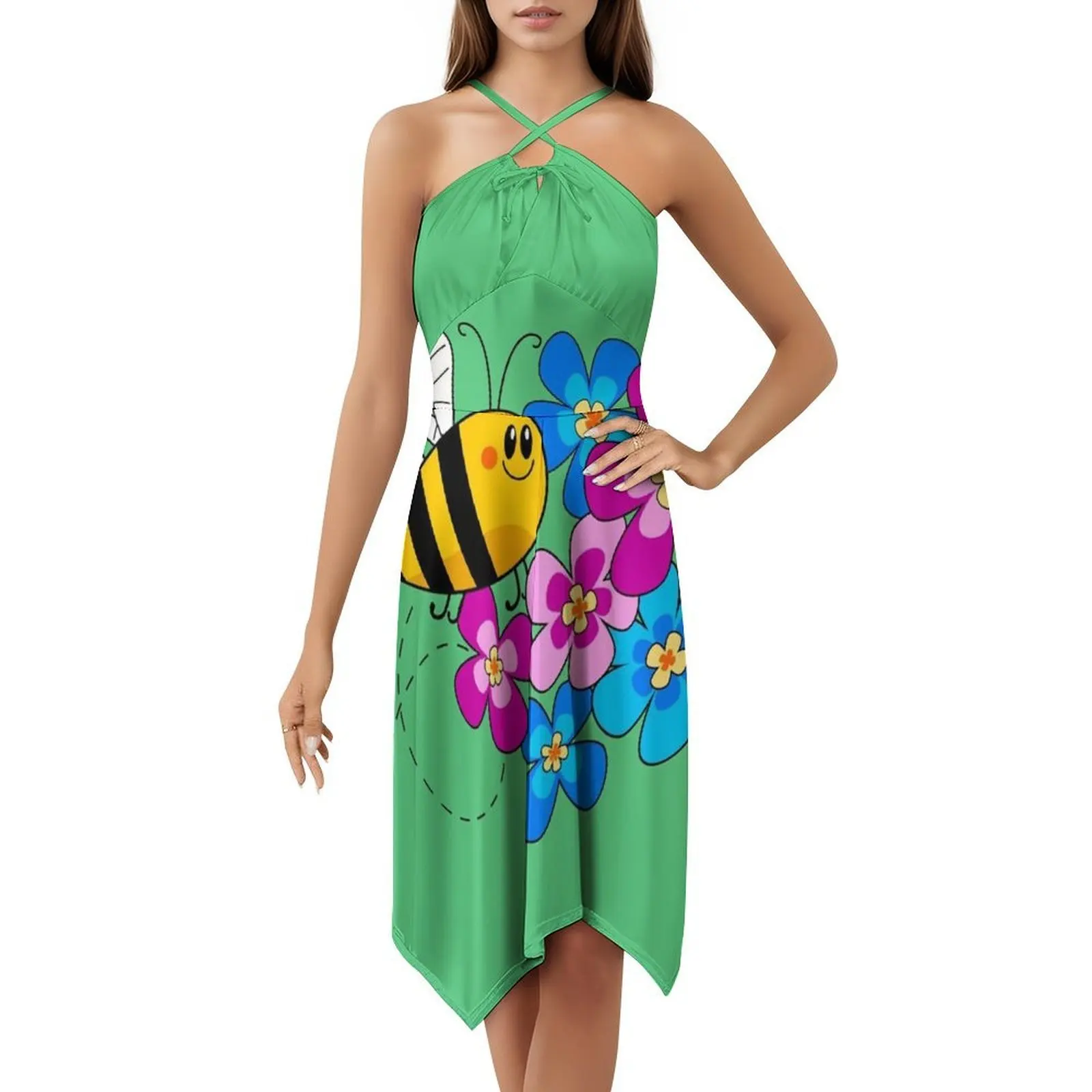 فستان Bee Buzz المثير للإجازات للنساء على الشاطئ وحفلات أعياد الميلاد فستان قصير من Bees Buzz Save the Bees Flowers فستان لطيف للفتيات #5