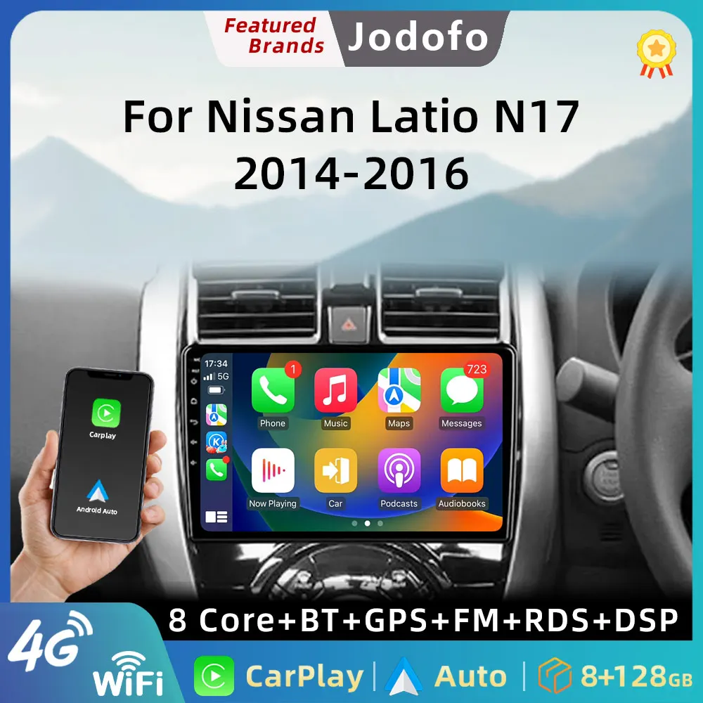 

Мультимедийный проигрыватель Jodofo, мультимедийный проигрыватель с радио, GPS, Carplay, 4G, Wi-Fi, Bluetooth, DSP, Android 12,0 для Nissan латио N17 2014 - 2016
