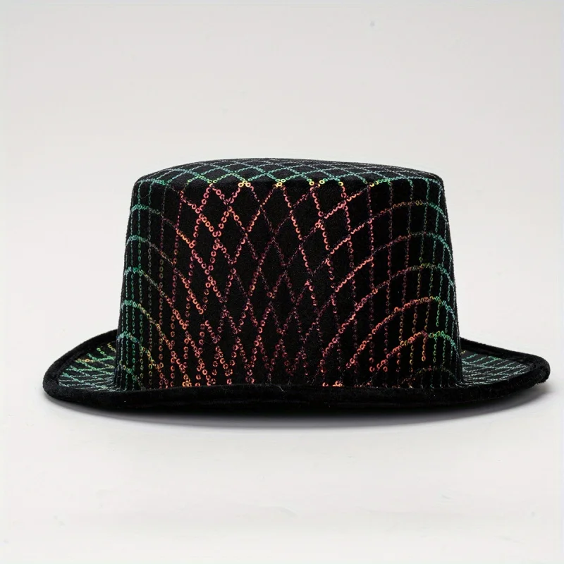Adult Magician Party Hat with Shiny Sequins Iridescent Polychrome Plastic Costume Top Hat for Prom Halloween Dance Part