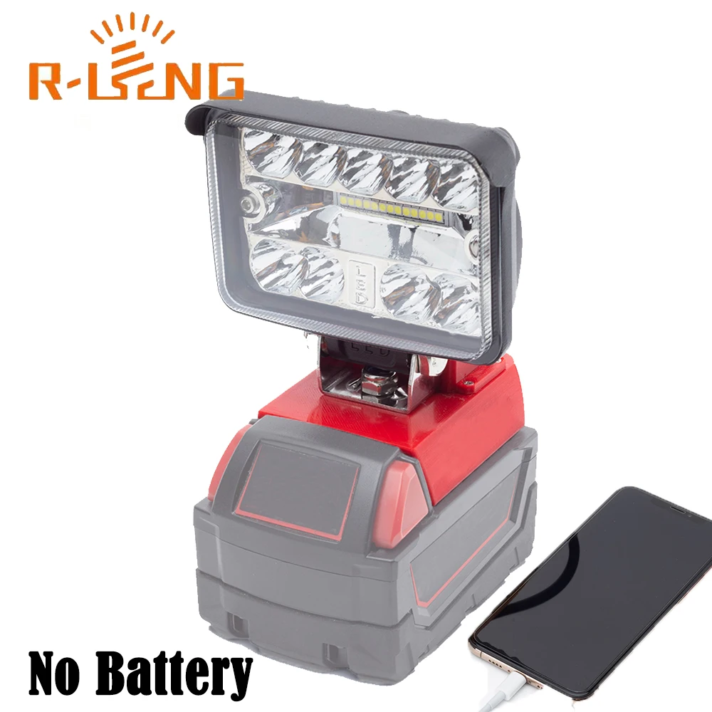 LED Work Light for Milwaukee 18V Lithium Battery w/ USB Flashlight Portable Emergency Flood Lamp Camping lamp(NO Battery )