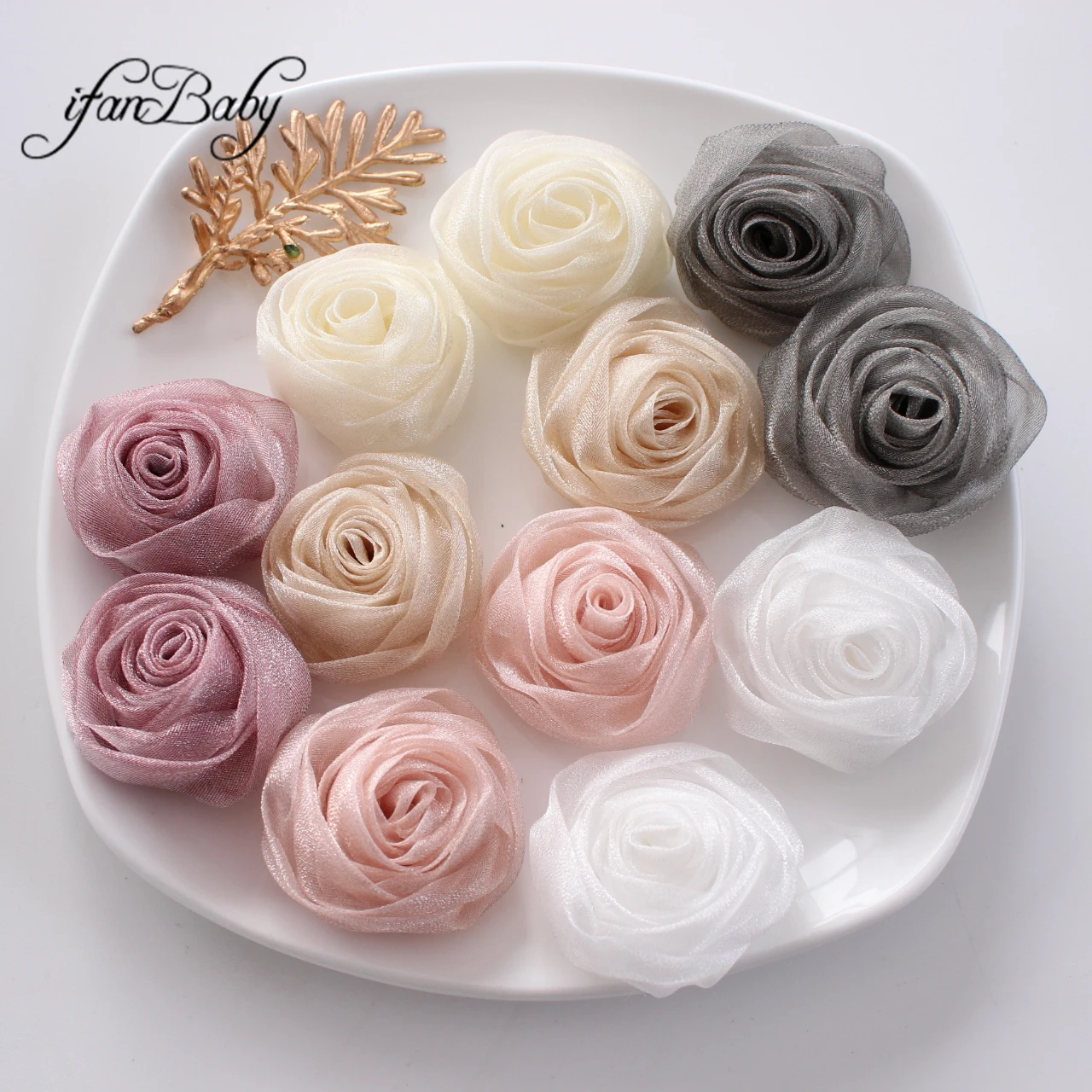 

Chic Fabric Organza Rose For Hair Flower Headband Tiara Hairpin Hair Accessories Rosettes Floral 5cm