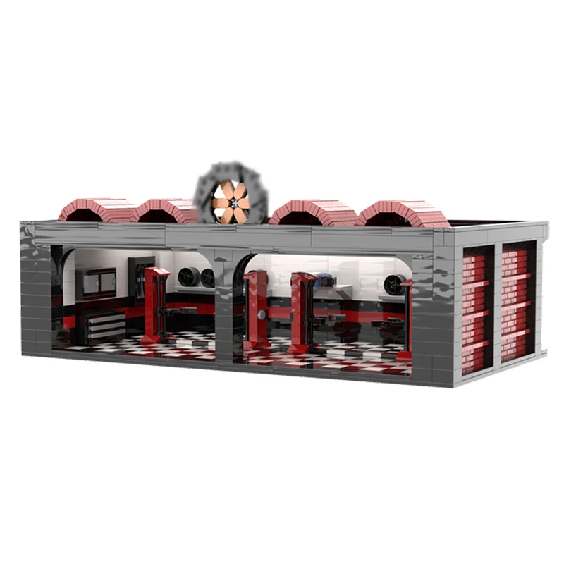 City Street View Model MOC Building Bricks Tuning Workshop Modular Technology Children Holiday Gifts Assemble Toys Suit
