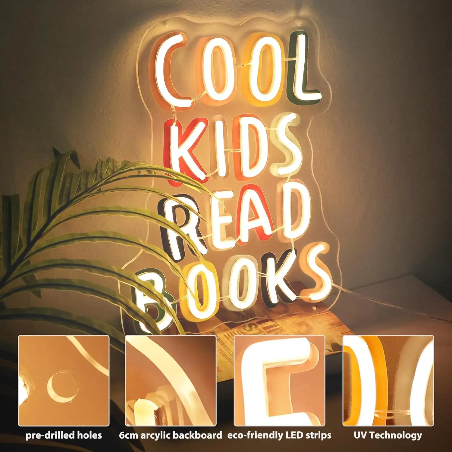 Cool Kids Read Books Neon Sign Handmade Light Up Sign for Book Club Classroom Read Corner Reading Study Room Home Library Gift