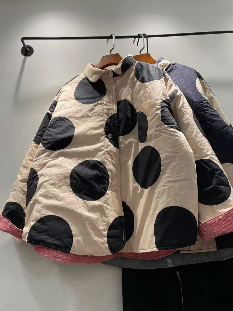 

Зимнее женское длинное хлопковое пальто Sve Cotton irt, двустороннее теплое хлопковое пальто в горошек Fem Faion, корейское пальто