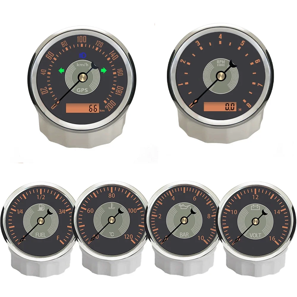 6 مقياس مجموعة 85 مللي متر نظام تحديد المواقع عداد السرعة مع مقياس سرعة الدوران 0-8000 دورة في الدقيقة مع 52 مللي متر مستوى الوقود درجة حرارة الماء ضغط الزيت الفولتميتر 12 فولت للسيارة #5