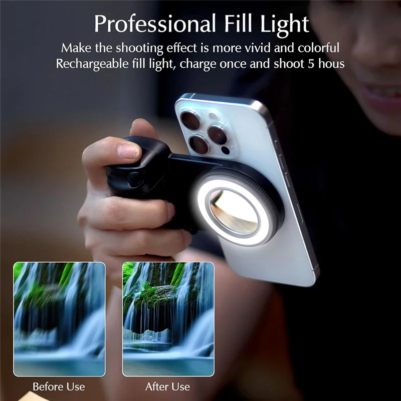AAAEL-Magsafe Smartphone Camera Shutter Grip Bluetooth Selfie Handle Camera Photo Stabilizer With LED Fill Light
