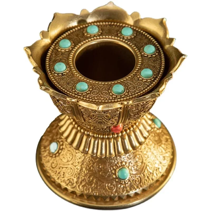

Pure copper golden wheel lotus base Buddha statue lotus platform eight auspicious golden cylinder base hand-cranked