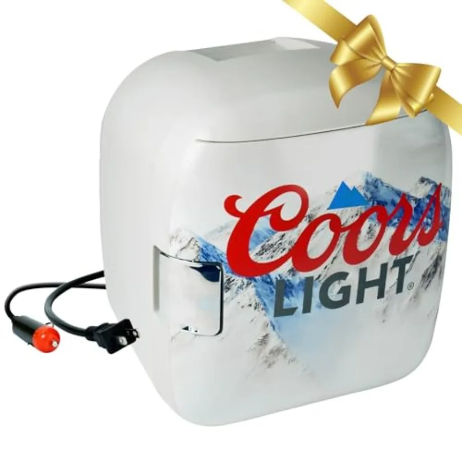 

Bedroom office portable mini fridge for drinks, soda, wines; aluminum body, black color; 12-can capacity, dual 12V/110V power f