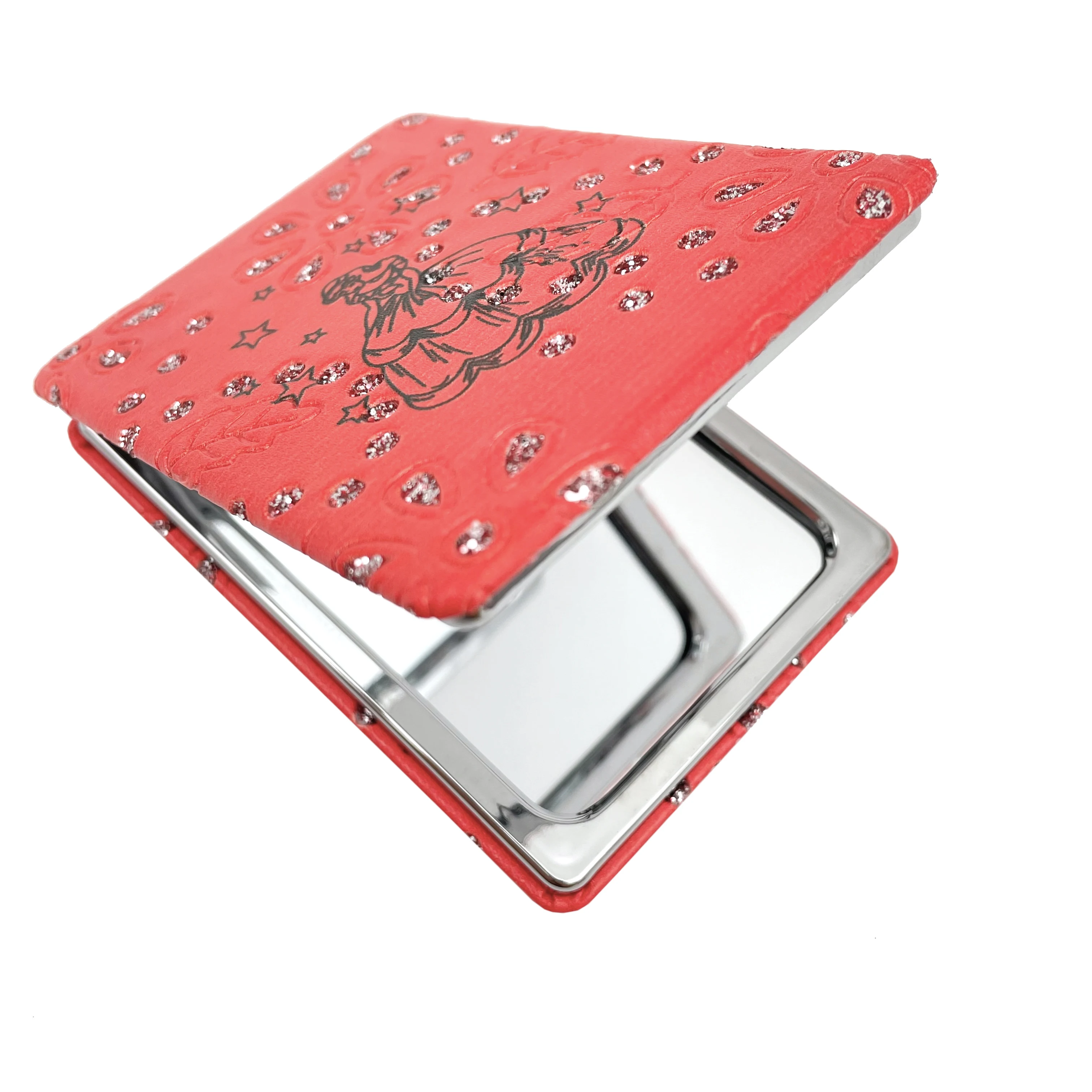 Sweet 15 Quinceanera Bling Compacte Spiegel Vierkante Pu Lederen Make-Up Spiegel Recuerdos De Bautizo Eerste Communie Mis Años Rood