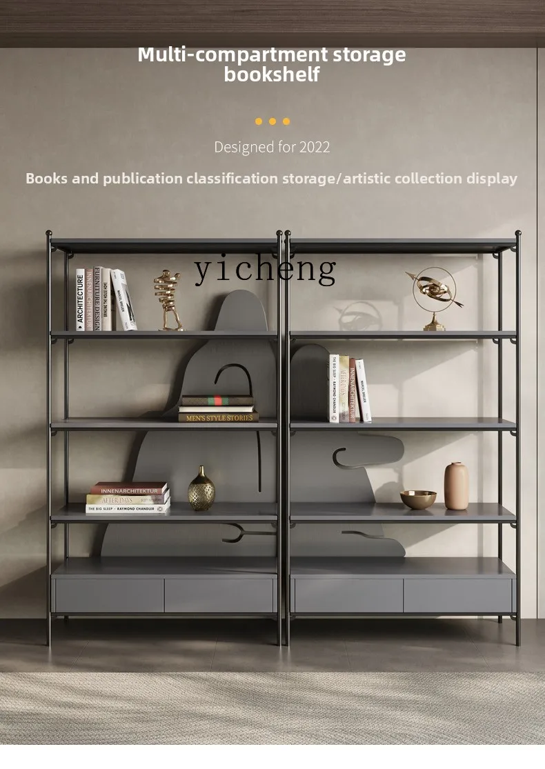 

LX light luxury bookshelf stainless steel multi-layer display stand Bogu shelf metal bookcase living room