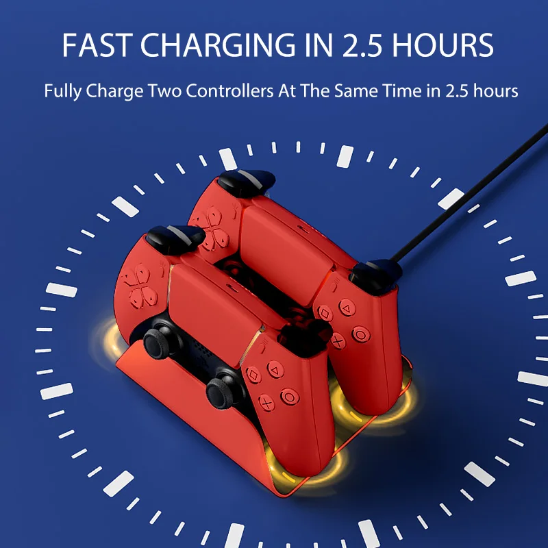 قاعدة شحن سريعة لوحدات تحكم PS5، محطة شاحن لوحة ألعاب لاسلكية مزدوجة، ملحقات حامل شحن PlayStation 5