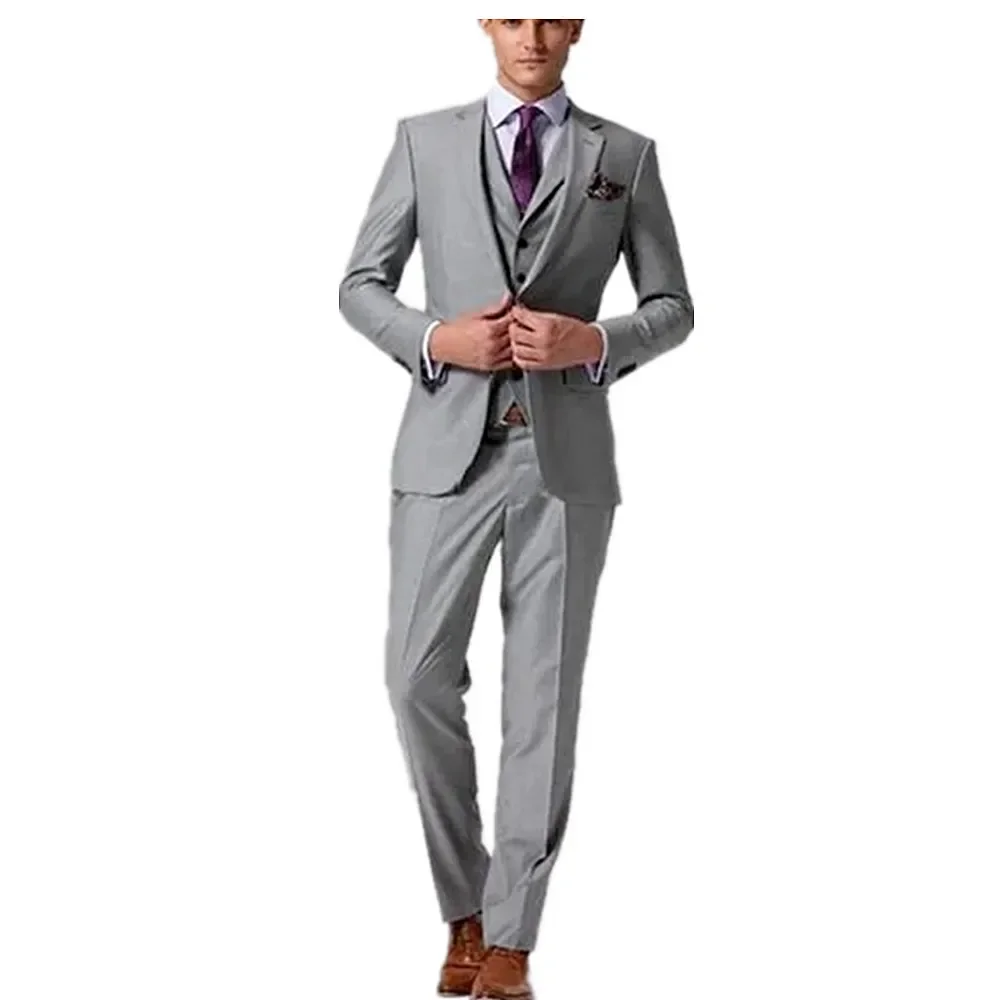 

Handsome Men's Formal Gray Suit Wedding Party Groom Dress 3-piece Set Slim Fit Customized Groom Jacket + Vest + Pants 2024