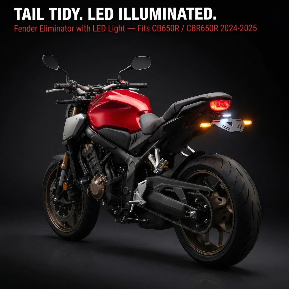 

CNC Aluminum Motorcycle Parts Foldable License Plate Holder Adjustable Tail Light Frame For HONDA CB650R CBR650R 2024 2025