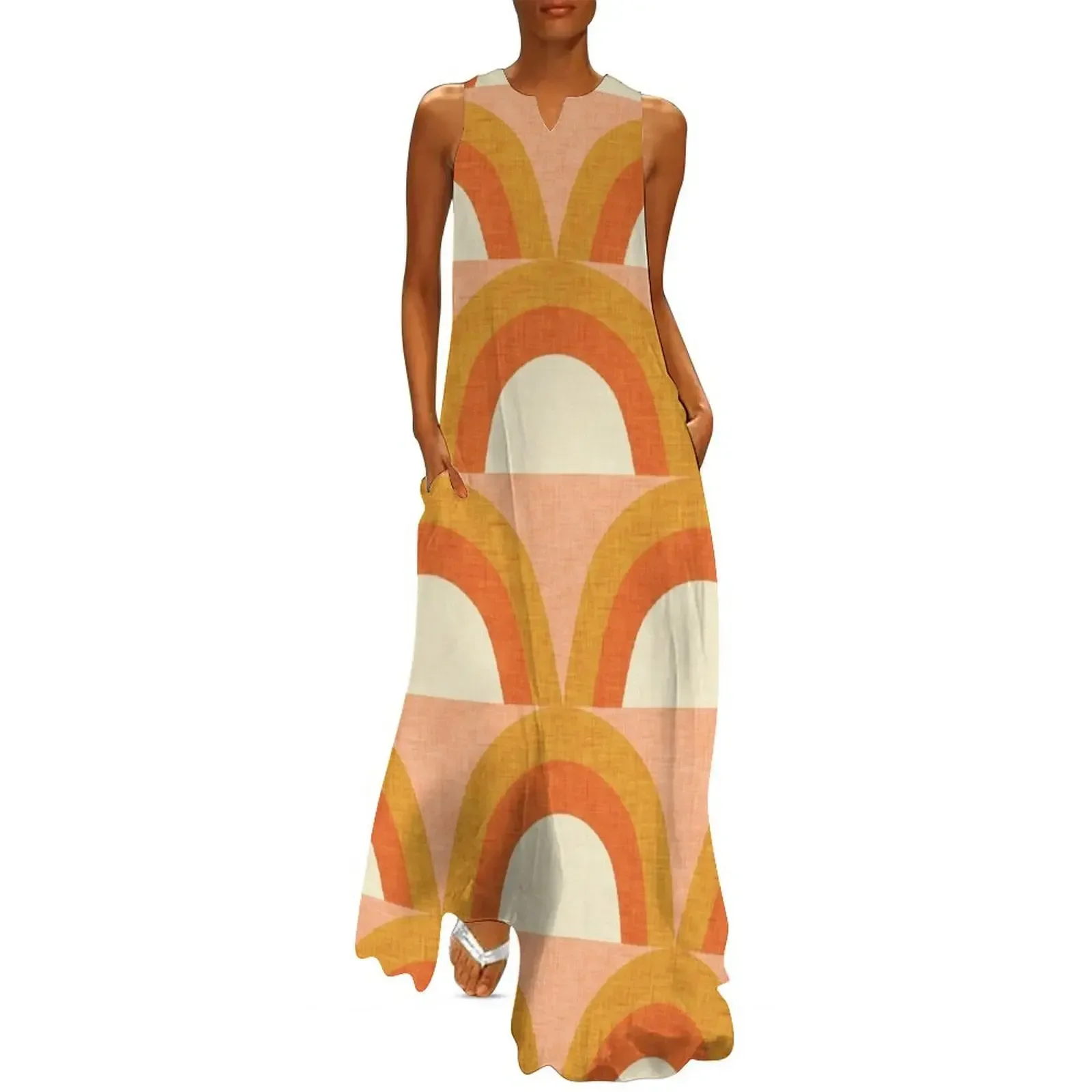 

New Mid Mod Rainbow Magic Orange #midcentury Long Dress birthday dresses for women Woman clothing Women's summer dresses Dress