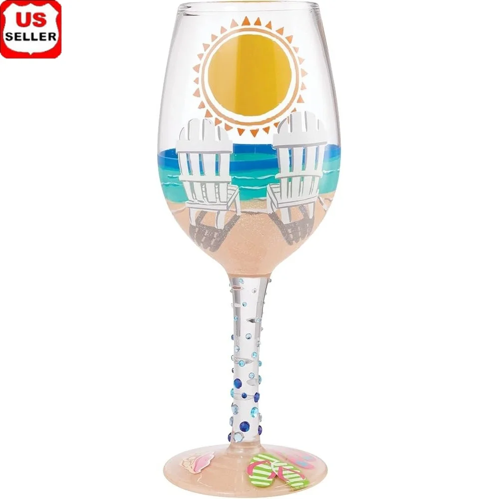 

Hand-Painted Artisan Wine Glass 15oz Unique Cocktail Recipe Decorative Gift Box Multicolor Design Home Bar Party Decor