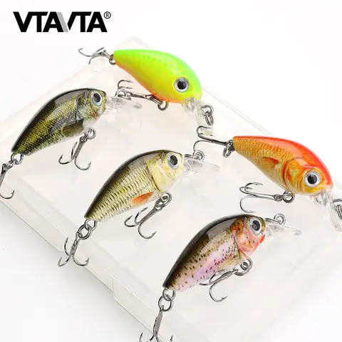 VTAVTA 5pcs/lot Mini Wobblers Pike Fishing Lure Set 36mm 3.6g Crankbait Minnow Lure Hard Artificial Bait With Fishing Tackle Box